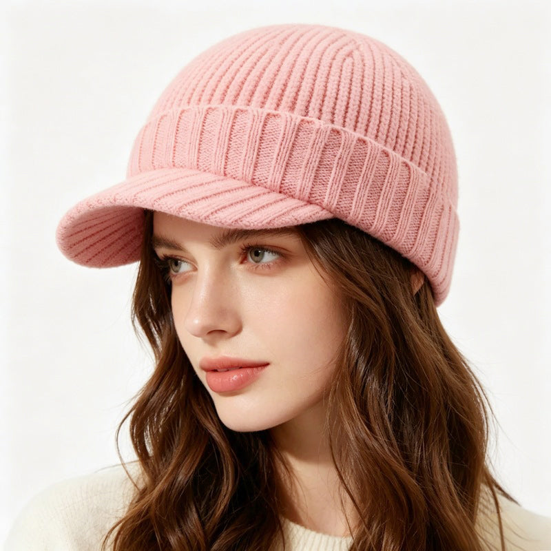 Bonnet en maille chaud avec visière, unisexe