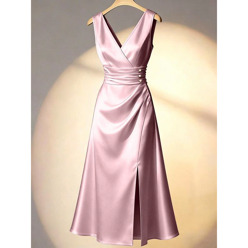 Robe moulante sans manches à col en V pour femme