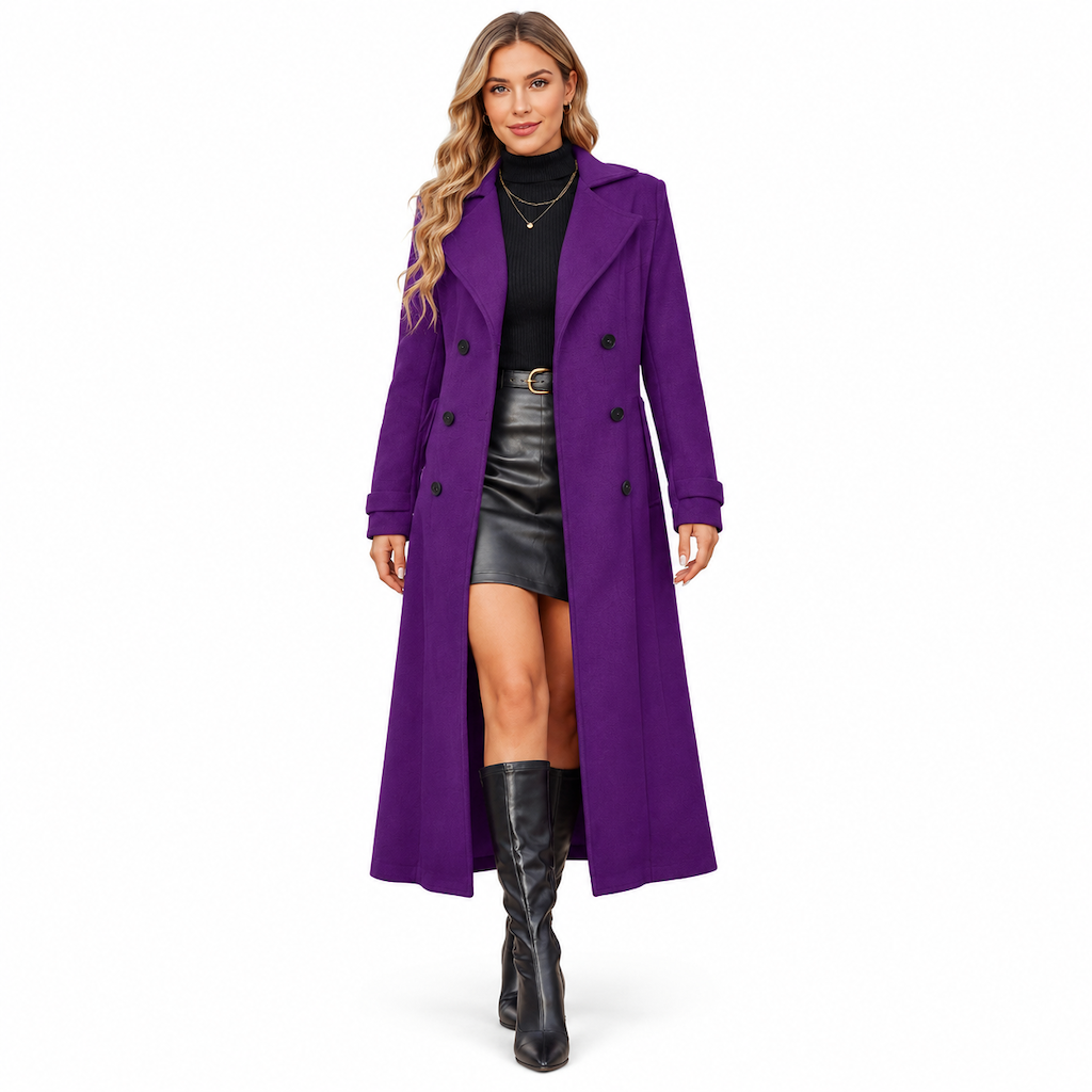 🚛 Livraison gratuite ⚡Manteau long texturé double boutonné pour femme, élégant pour les tenues de bureau