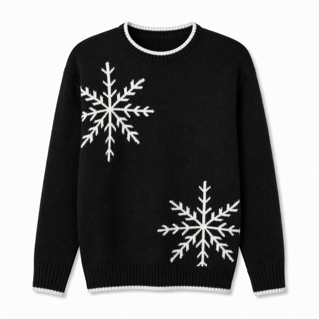 Pull en maille jacquard à flocons de Noël pour femme, col rond, coupe ample, pour automne et hiver