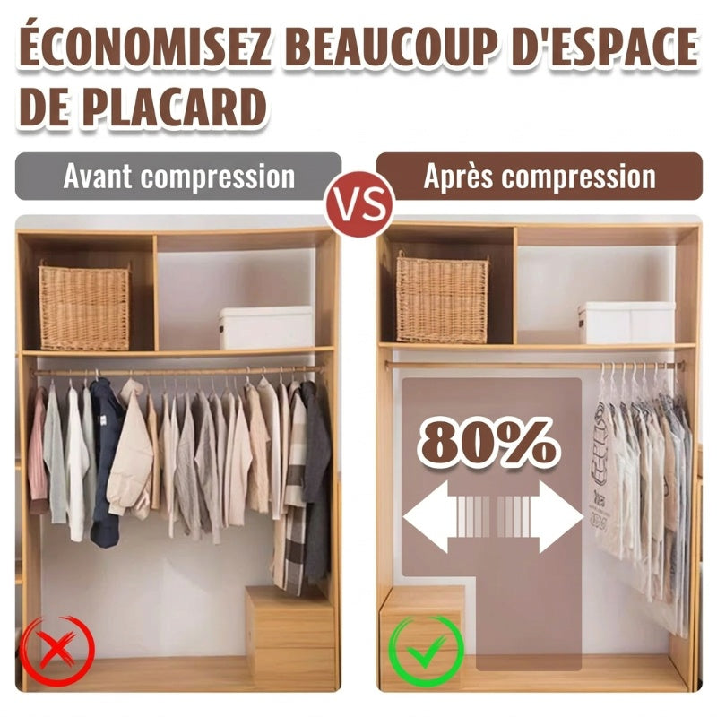 📢📢50% DE RÉDUCTION !! ⏰Sacs de Rangement Sous Vide Suspendus – Gain de Place, Réutilisables & Sans Pompe Nécessaire 👚🧳