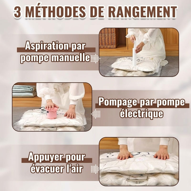 📢📢50% DE RÉDUCTION !! ⏰Sacs de Rangement Sous Vide Suspendus – Gain de Place, Réutilisables & Sans Pompe Nécessaire 👚🧳