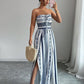 👗💙 Combinaison à motifs géométriques, encolure dos nu et fente sur le côté – 50 % de réduction ! Idéale pour la plage, le bureau et les soirées. 🔥✨