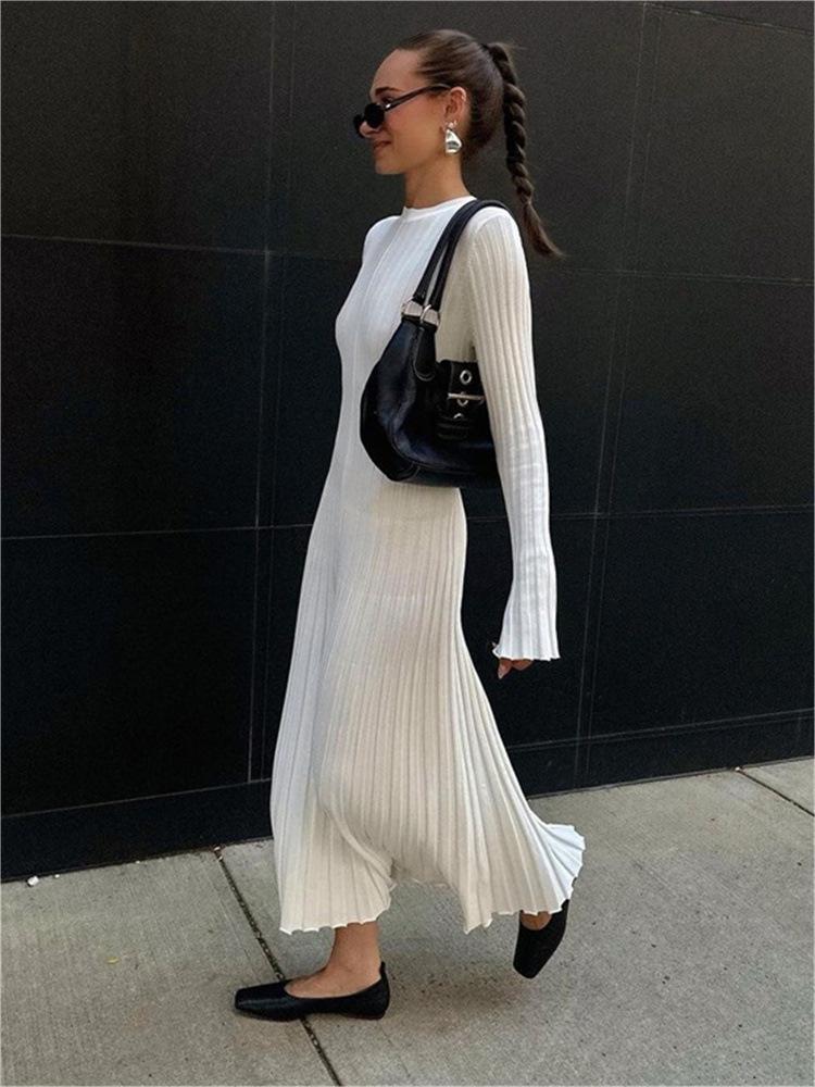 Robe Midi d'Automne en Tricot à Manches Longues
