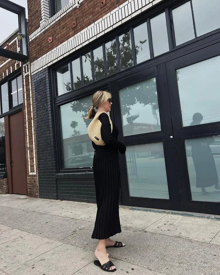 Robe Midi d'Automne en Tricot à Manches Longues