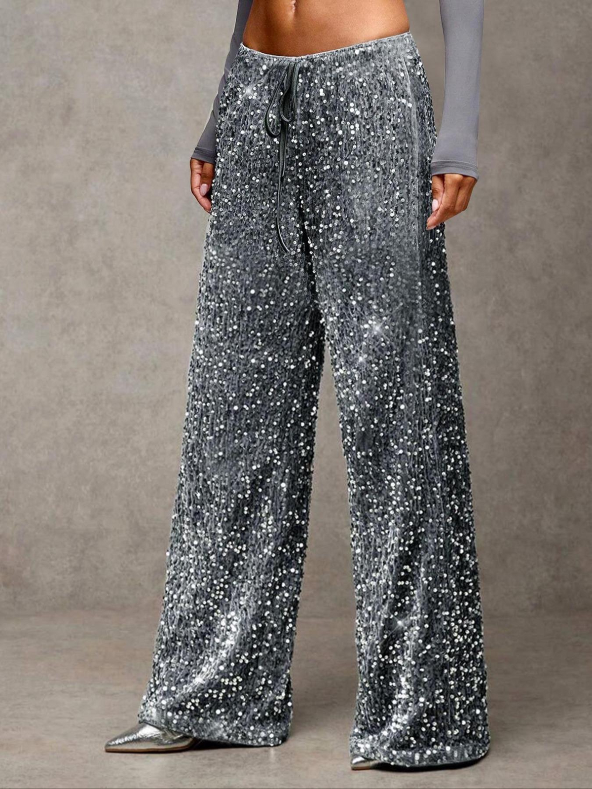 📢📢50 % DE RÉDUCTION !!🎅Pantalon large à paillettes pour femme avec taille élastique