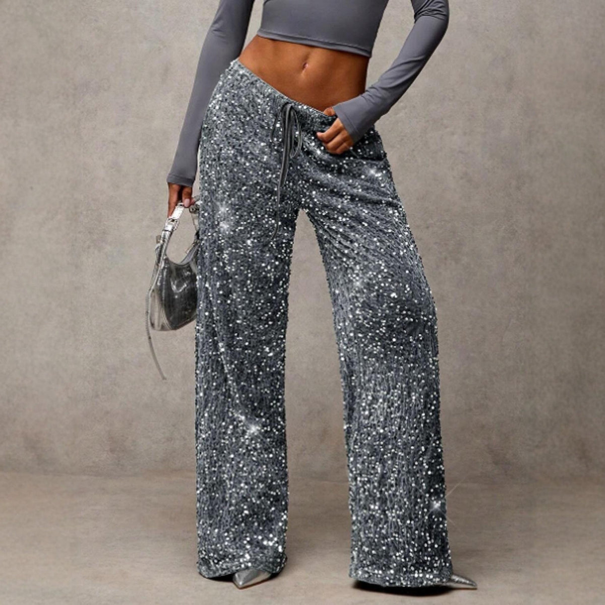 📢📢50 % DE RÉDUCTION !!🎅Pantalon large à paillettes pour femme avec taille élastique