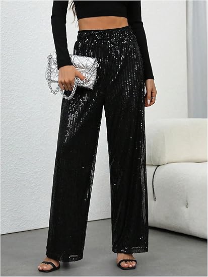 📢📢50 % DE RÉDUCTION !!🎅Pantalon large à paillettes pour femme avec taille élastique