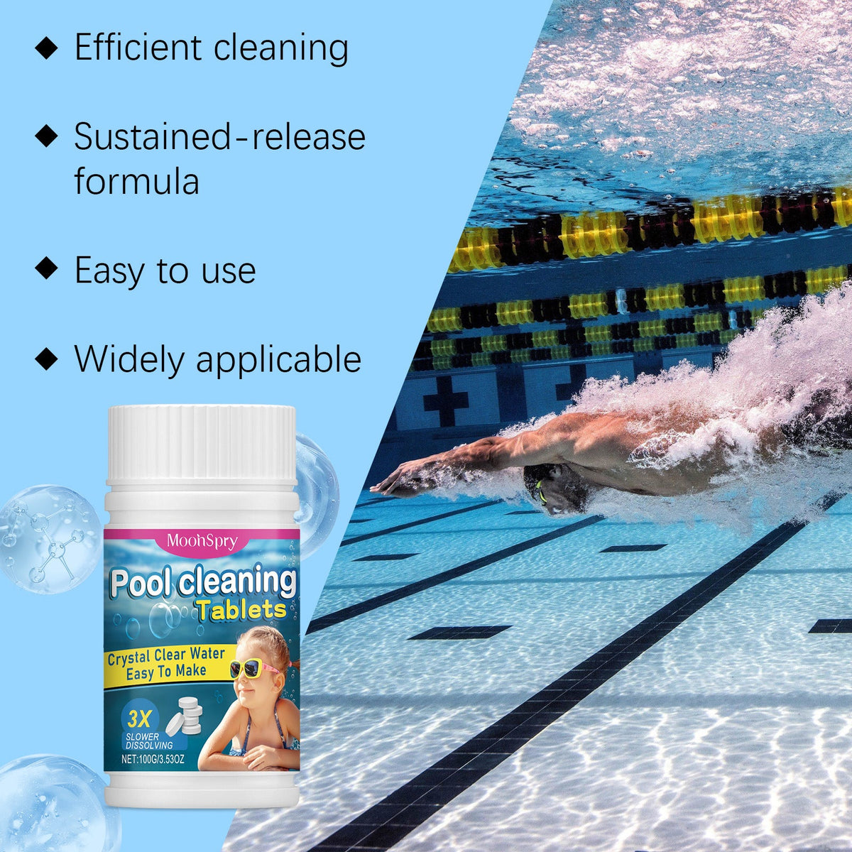 Pastilles nettoyantes pour piscines, pour une eau cristalline