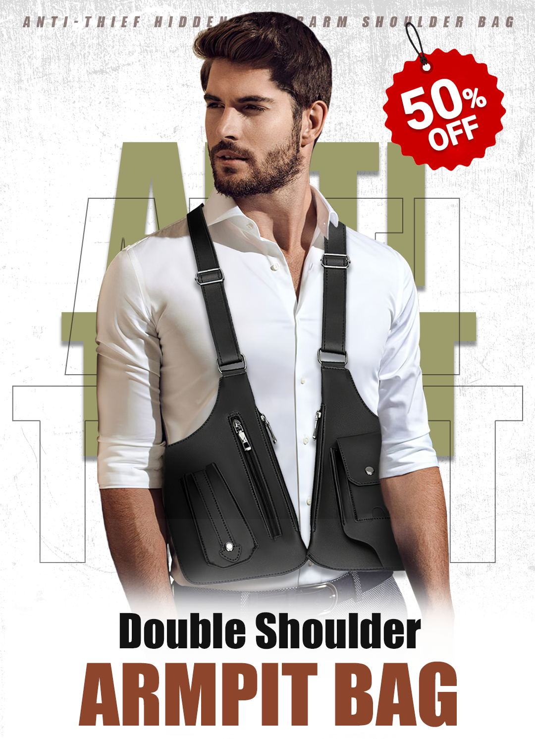 🔥2025 NEW HOT SALE🔥 Sac tactique anti-vol homme – Bretelles doubles, multi-poches & résistant à l’eau 🎒🛡️