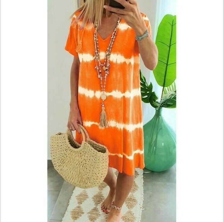 👗 50% DE RÉDUCTION 🌊 Robe-t-shirt ample à manches courtes, rayée & teinte au nœud – Coton doux, coupe décontractée – Parfaite pour un look tendance et confortable en été ou à la plage – légère et facile à accessoiriser ✨☀️