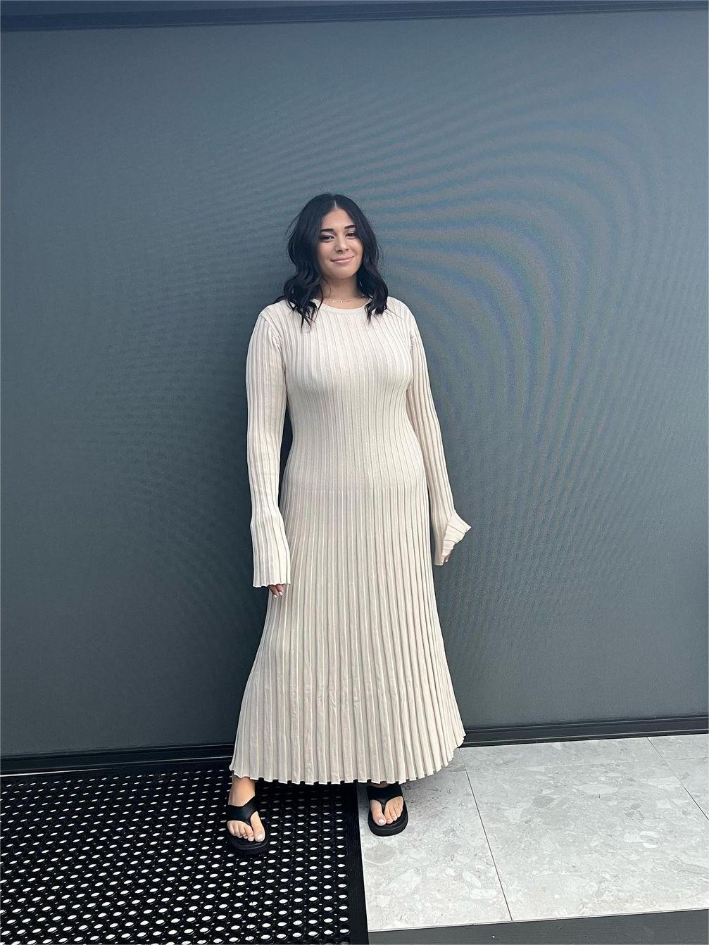 Robe Midi d'Automne en Tricot à Manches Longues