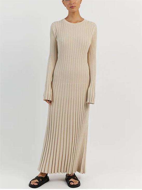 Robe Midi d'Automne en Tricot à Manches Longues