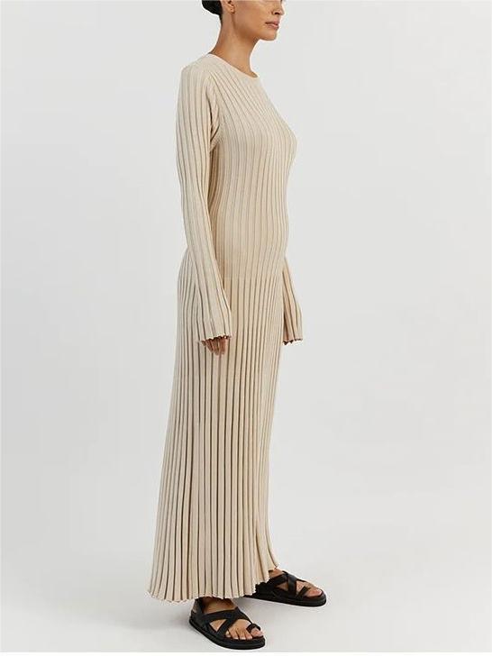 Robe Midi d'Automne en Tricot à Manches Longues