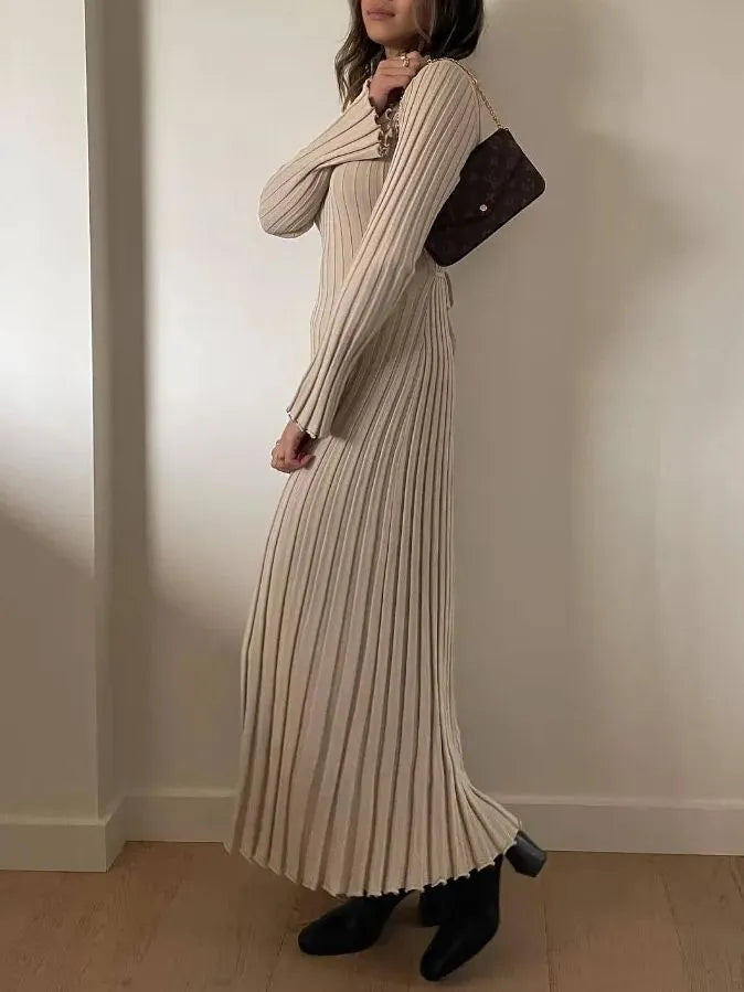 Robe Midi d'Automne en Tricot à Manches Longues