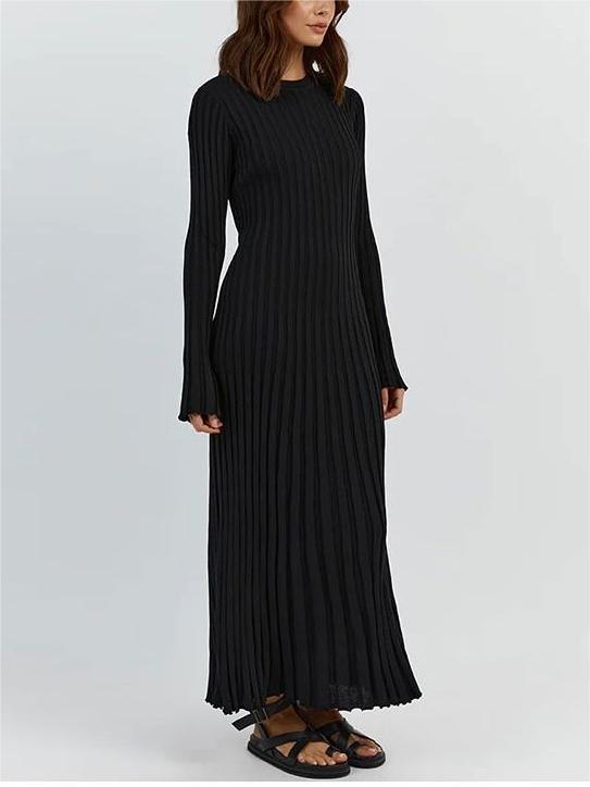 Robe Midi d'Automne en Tricot à Manches Longues
