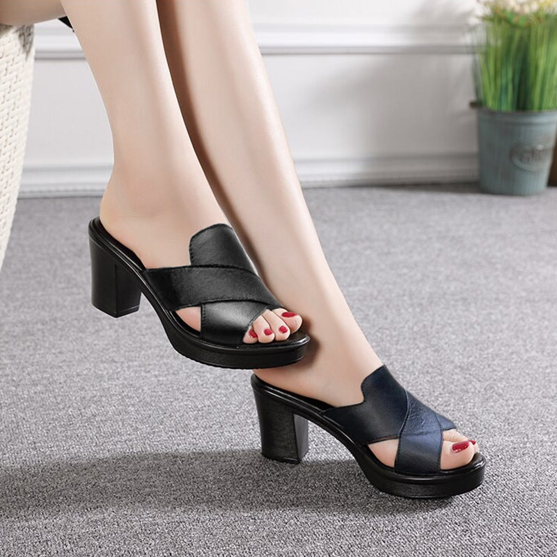 🔥Vente chaude🔥Plate-forme pour femmes Slip on Chunky Sandales à talons hauts