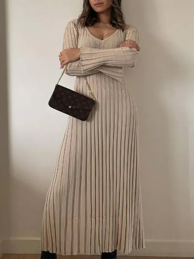 Robe Midi d'Automne en Tricot à Manches Longues