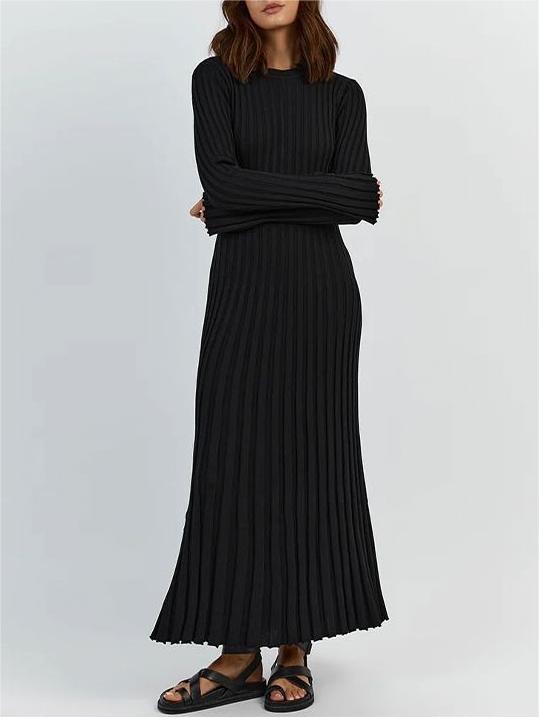 Robe Midi d'Automne en Tricot à Manches Longues