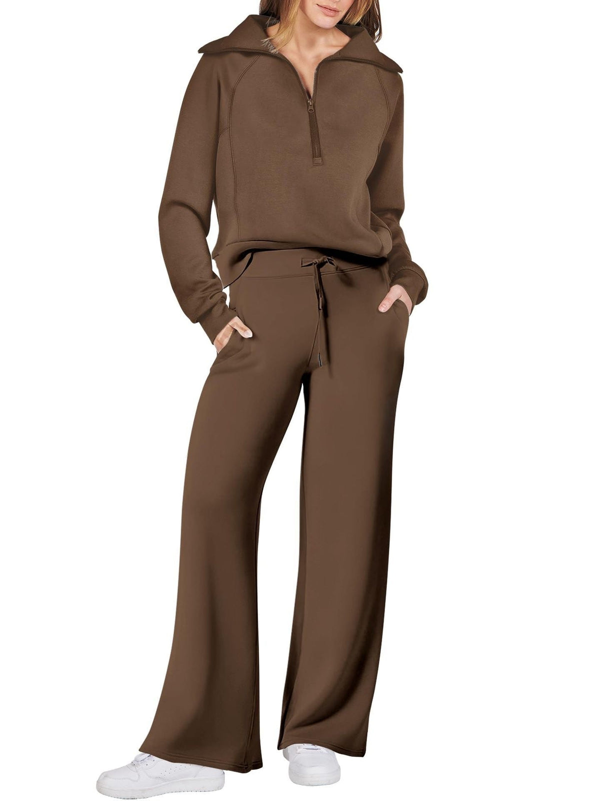 💝🔥Soldes à durée limitée - 50 % de réduction🔥🎀Ensemble lounge 2 pièces pour femme, coupe oversize, demi-zip et jambes larges