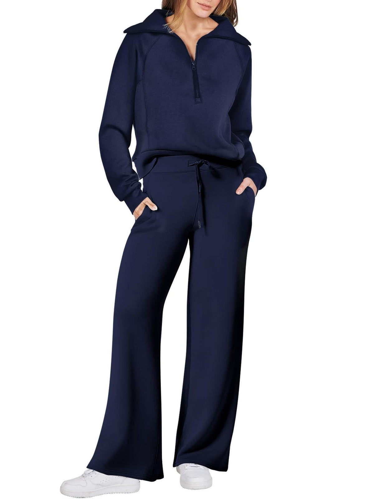 💝🔥Soldes à durée limitée - 50 % de réduction🔥🎀Ensemble lounge 2 pièces pour femme, coupe oversize, demi-zip et jambes larges