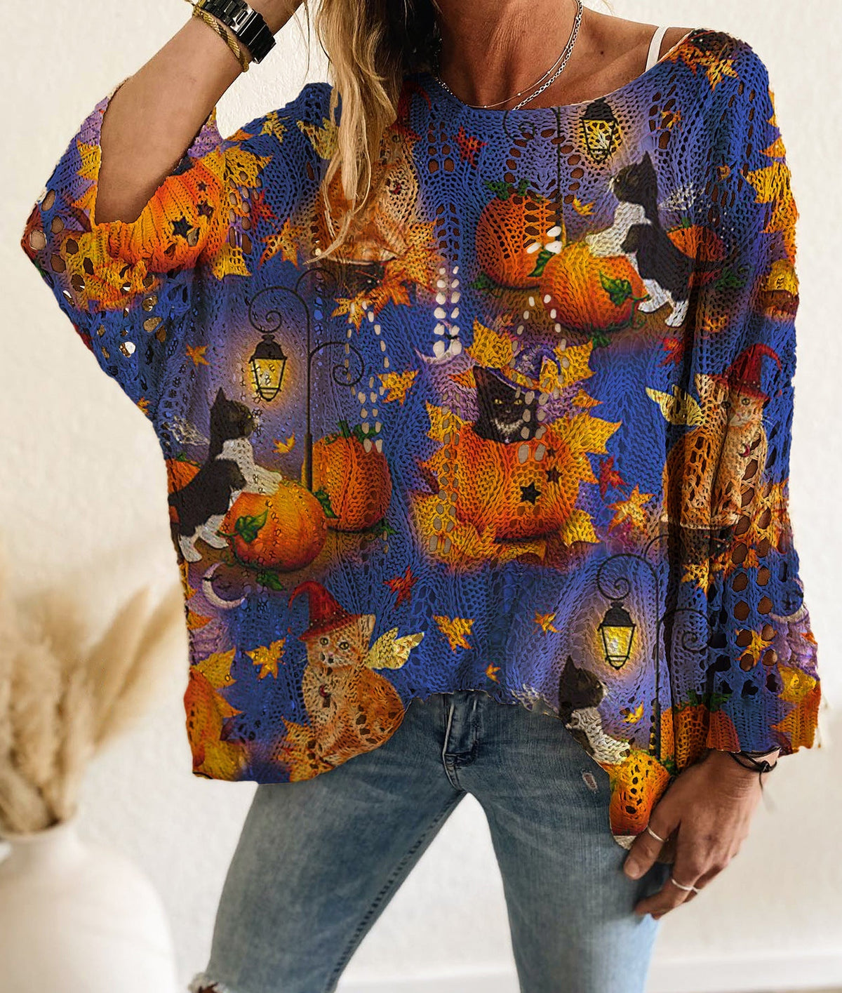 🎃Pull en maille ample à manches chauve-souris pour femme, thème Halloween🎁