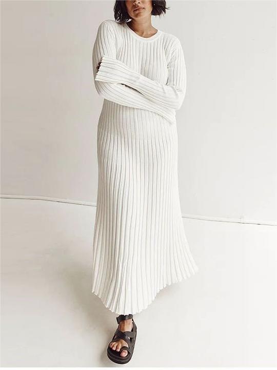 Robe Midi d'Automne en Tricot à Manches Longues