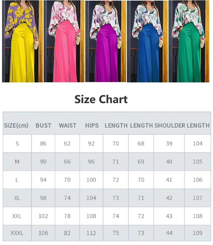 Chemise florale féminine et pantalon à pattes larges avec taille haute (1 set)