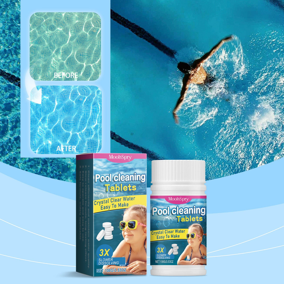 Pastilles nettoyantes pour piscines, pour une eau cristalline