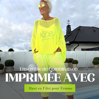 ✨Combinaison + Smock creux à imprimé lettres pour femmes, tenue décontractée