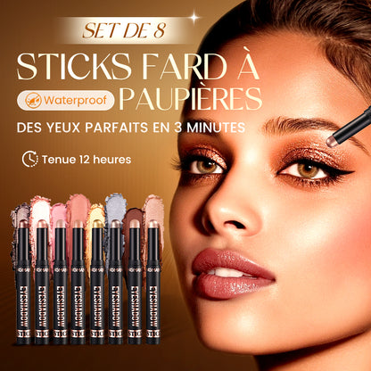 🎅AUJOURD'HUI SEULEMENT - POUR 8 PIÈCES !!🎄PLUS DE 50 000 UNITÉS VENDUES ! 🎁✨8 couleurs de fards à paupières pailletés en stick, waterproof, longue tenue et multi-usage
