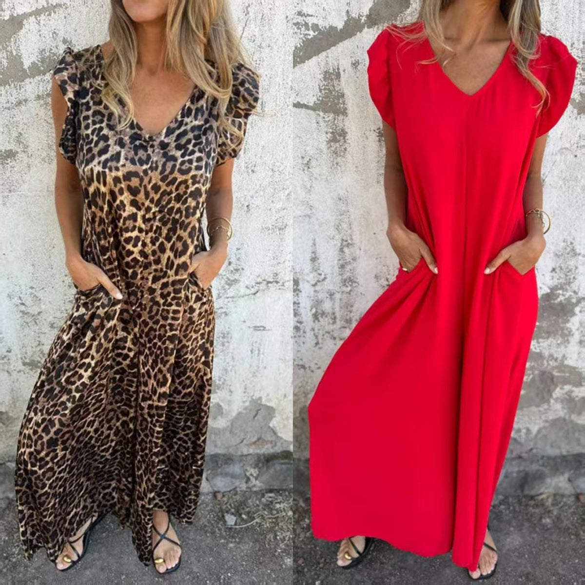 ✨ 2025 nouvelle robe pour femme avec col en V et imprimé léopard