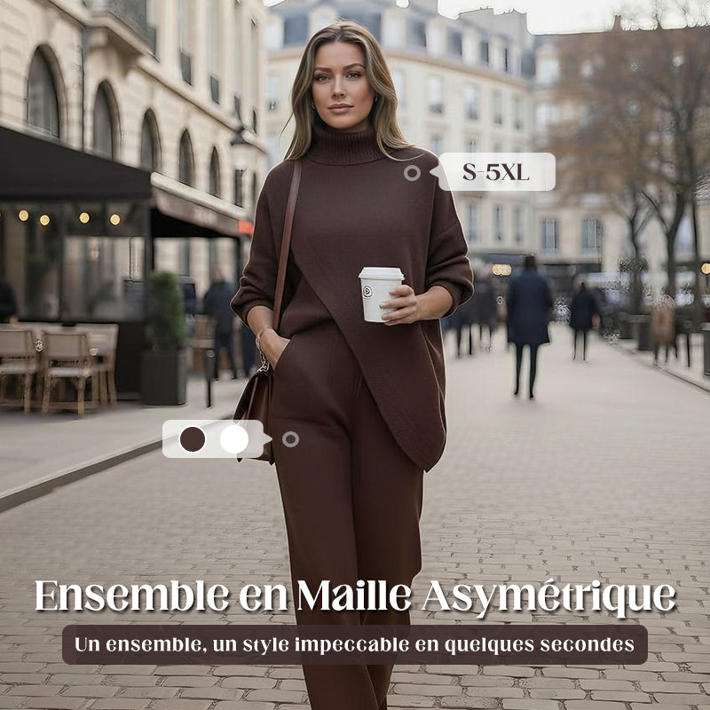 🔥Ensemble 2 pièces femme👚Pull asymétrique + pantalon large, coupe ample et tissu doux, ultra confortable✅
