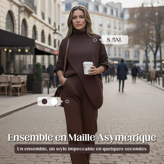 🔥Ensemble 2 pièces femme👚Pull asymétrique + pantalon large, coupe ample et tissu doux, ultra confortable✅