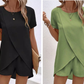 Ensemble deux pièces pour femme composé d'un haut asymétrique et d'un short, couleur unie
