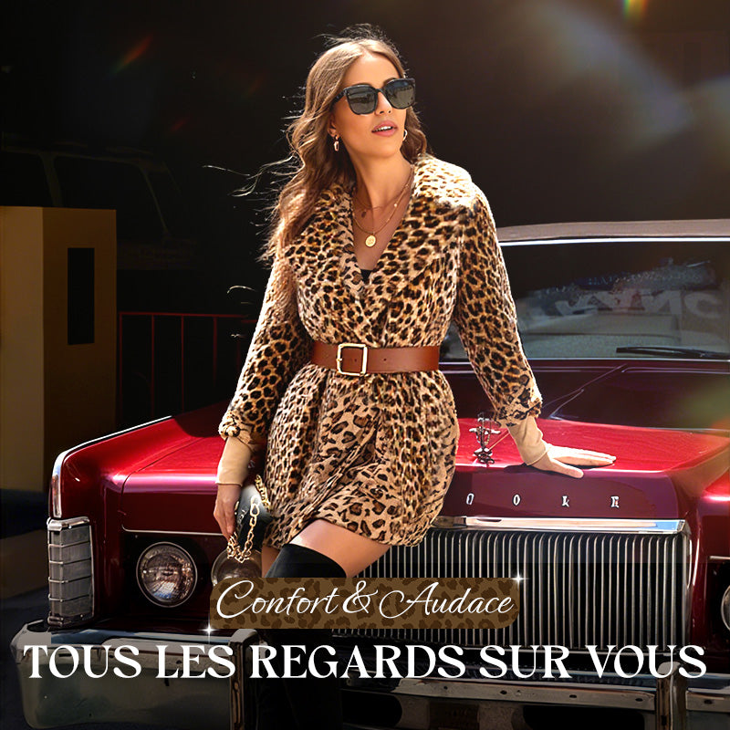 ❄️Offres spéciales hiver❄️ Veste mi-longue à motif léopard pour femmes