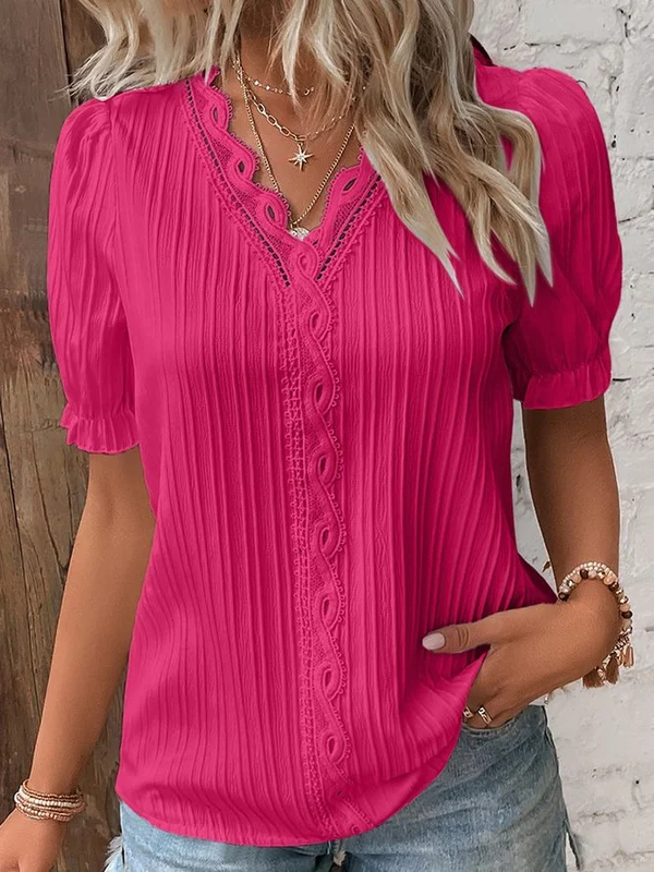 Chemise élégante en dentelle unie à col en V (achetez-en 2, livraison gratuite)