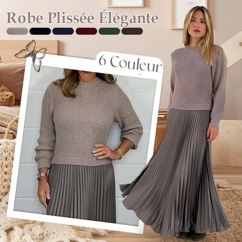📢📢50 % de réduction !! 🥰Robes plissées à col rond pour femmes, élégantes et stylées