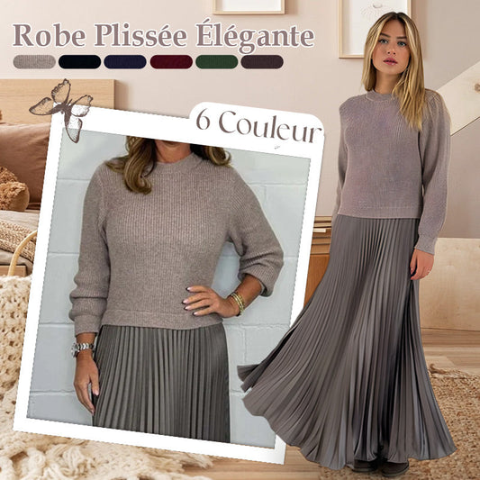 📢📢50 % de réduction !! 🥰Robes plissées à col rond pour femmes, élégantes et stylées