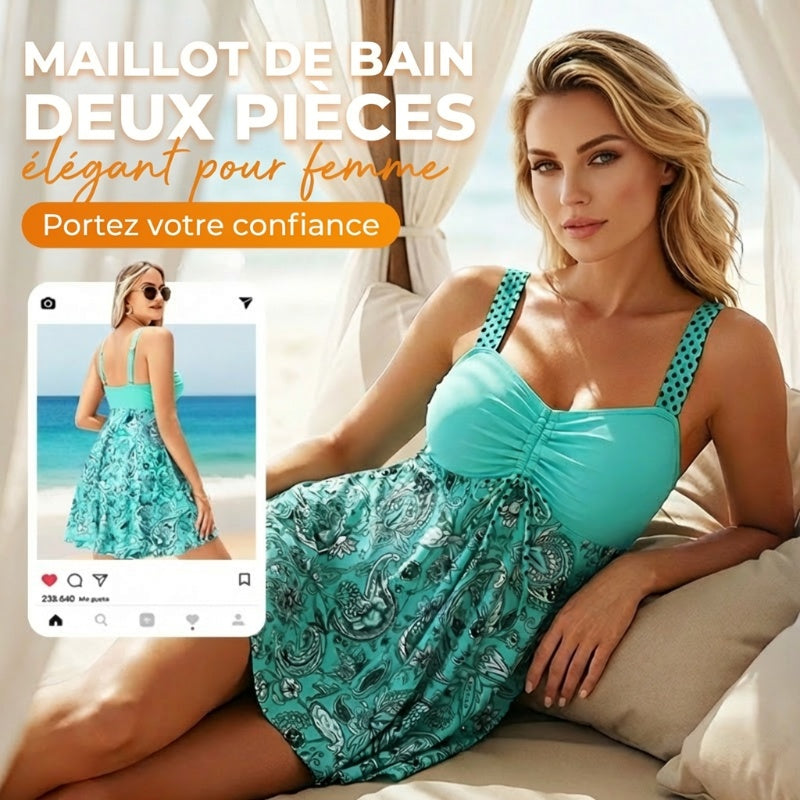 👙Maillot de Bain 2 Pièces : Haut à Bretelles et Shorty de Bain Ajusté