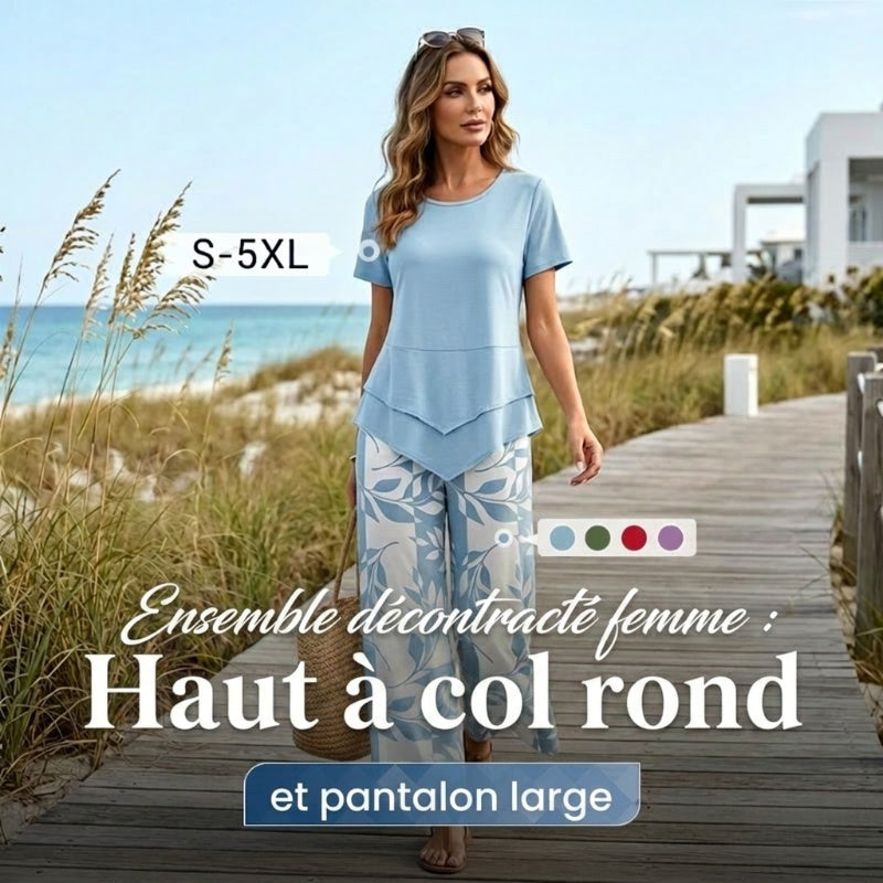 💐50% DE RÉDUCTION ! Ensemble Haut Long & Pantalon Large – Tissu Doux, Look Décontracté ☁️🌿【Offre Limitée】