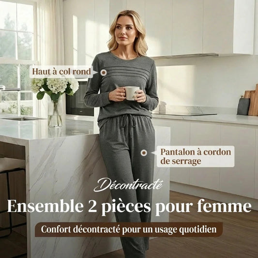 📢📢 50 % de réduction !! ⏰ Ensemble Femme Confort – Haut ras du cou + pantalon à cordon ajustable 👕👖 | Doux, respirant & ultra-polyvalent ✨
