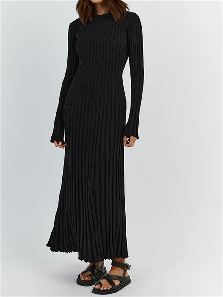 Robe Midi d'Automne en Tricot à Manches Longues