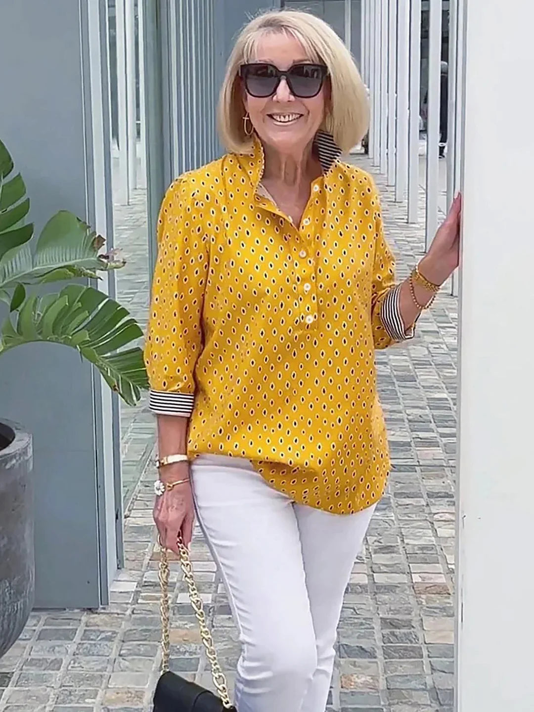 🌈【🔥Best Sellers】 Chemise à manches 3/4 avec col montant imprimé