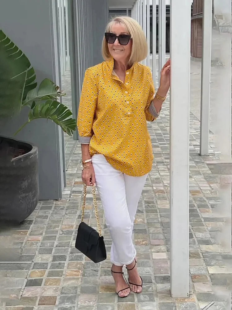 🌈【🔥Best Sellers】 Chemise à manches 3/4 avec col montant imprimé