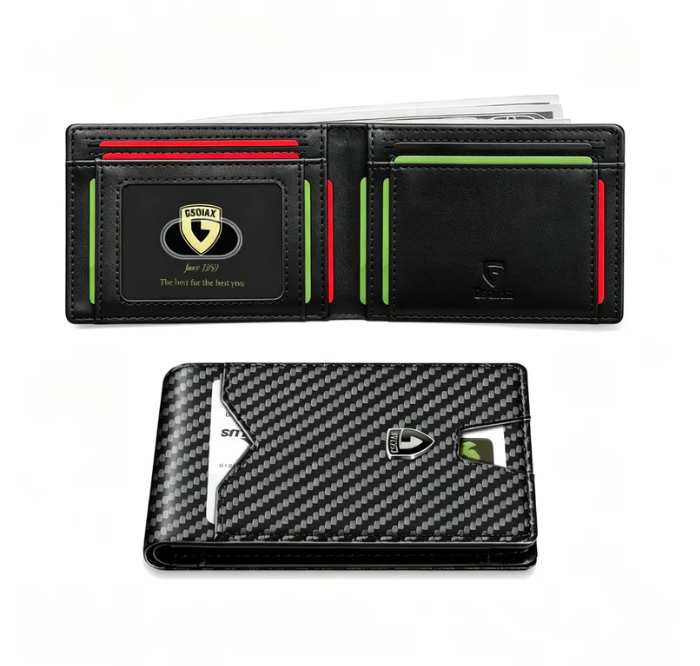 🔥Offre à durée limitée !🔥 Porte-cartes de crédit en cuir et fibre de carbone avec protection RFID