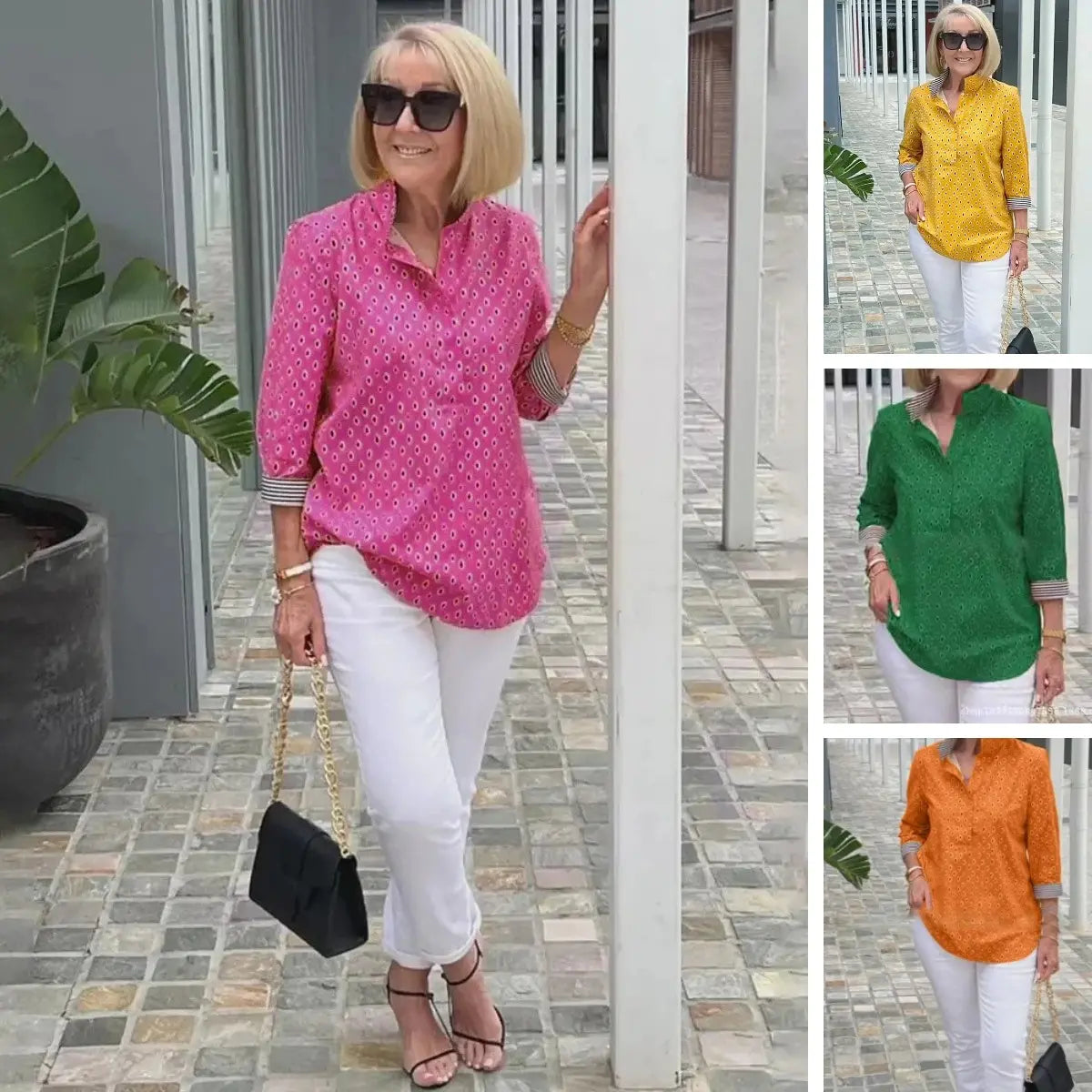 🌈【🔥Best Sellers】 Chemise à manches 3/4 avec col montant imprimé