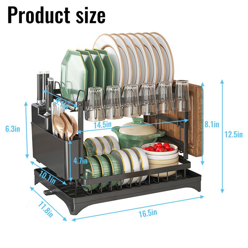 🍽️ 50% DE RÉDUCTION! ✨ Égouttoir à Vaisselle 2 Niveaux – Avec Plateau d'Égouttage, Gain de Place & Idéal pour les Cuisines Familiales 🏠