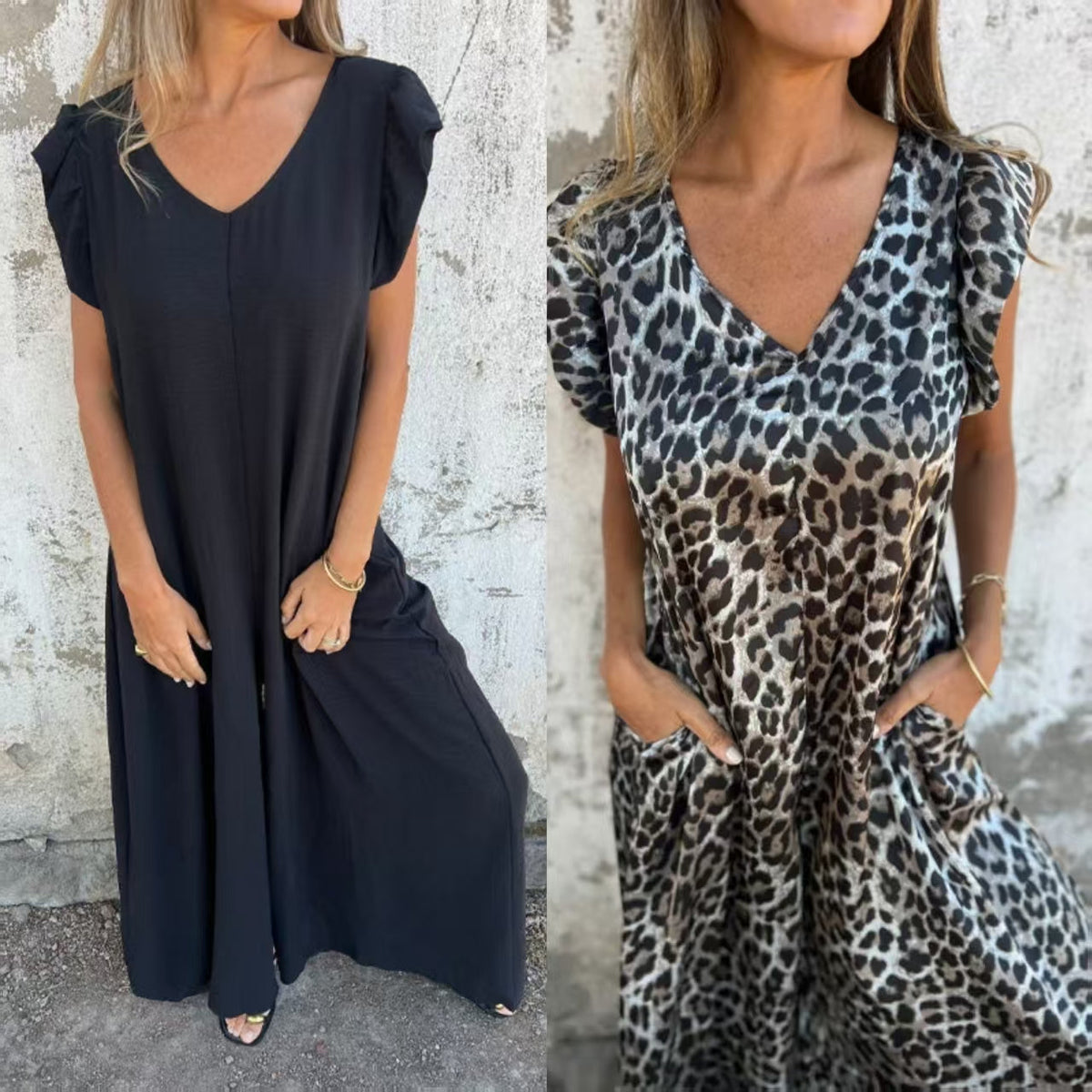 ✨ 2025 nouvelle robe pour femme avec col en V et imprimé léopard