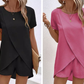 Ensemble deux pièces pour femme composé d'un haut asymétrique et d'un short, couleur unie